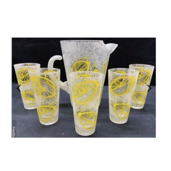 Vintage Lemon Fruit Highball Cocktail Rocks Glass Set - 7 Pieces s - Picture 2 of 4